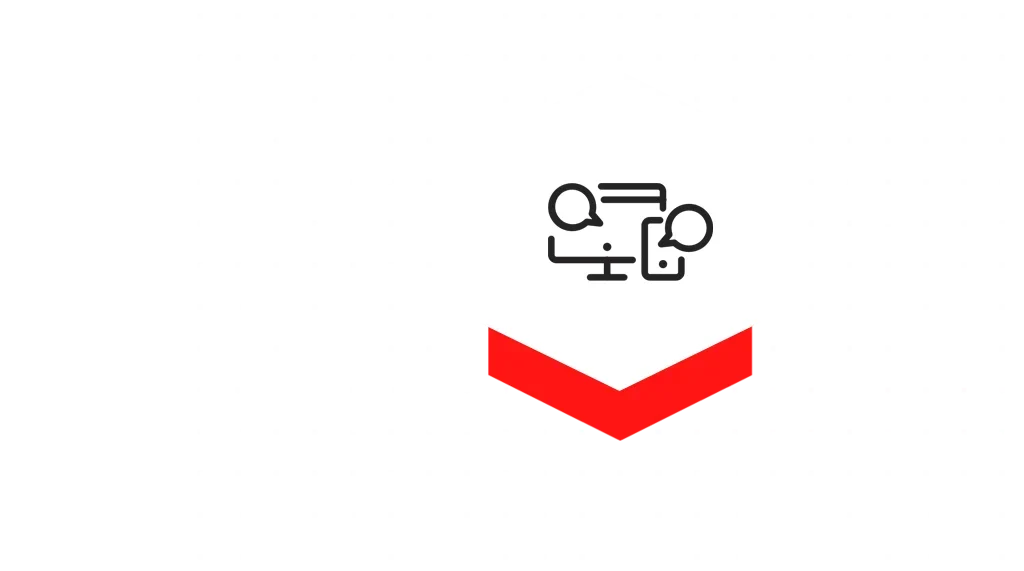 Desktop monitor and cell phone icons with chat bubbles on a hexagon shape